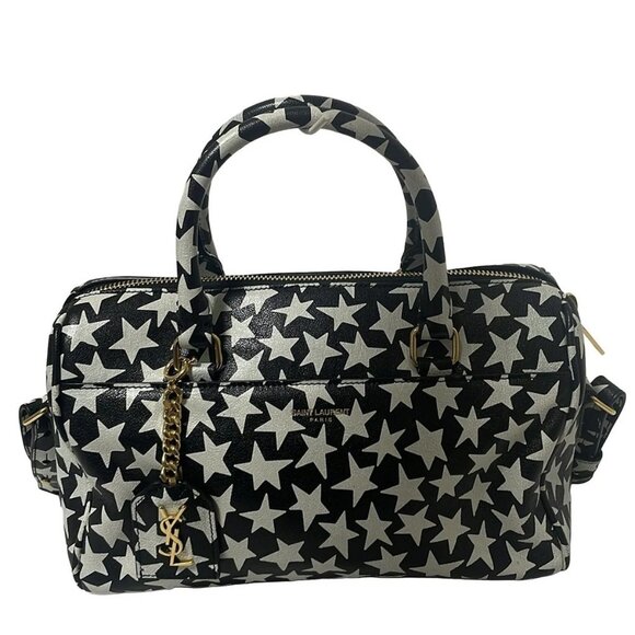 Auth SAINT LAURENT PARIS Baby Duffle 400422 Black Cream Leather - Handbag - Picture 1 of 12